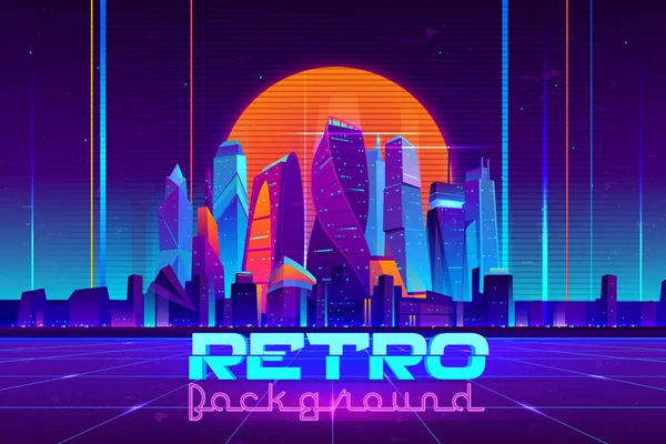 Retro cyberpunk stedelijke achtergrond cartoon vector — Stockvector