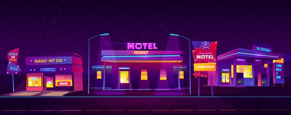 Alojamiento turístico en motel de carretera por la noche — Vector de stock