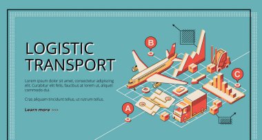 Lojistik taşıma isometrik vektör web afişi