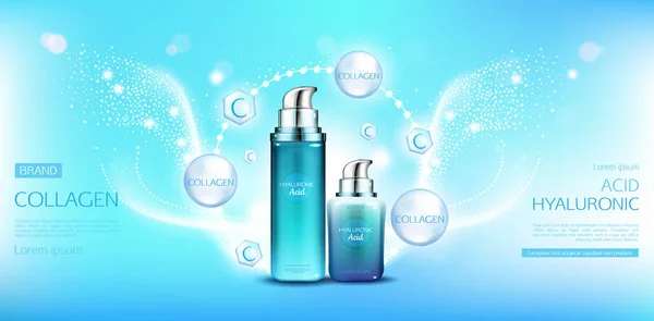 Mockup de embalagens de cosméticos de colágeno de ácido hialurônico — Vetor de Stock