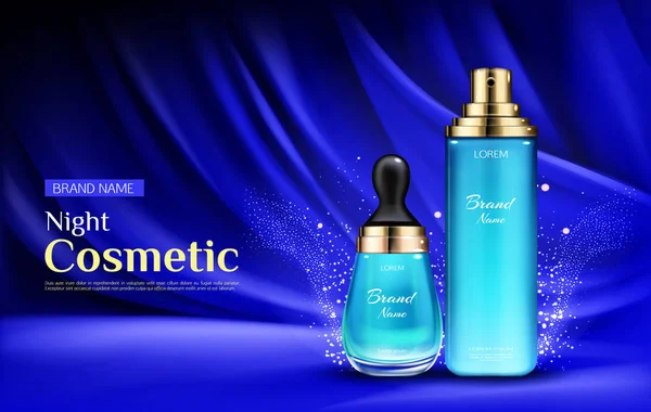 Botellas de crema de belleza cosmética nocturna ad banner — Archivo Imágenes Vectoriales