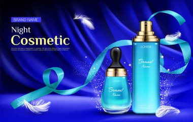 Gece kozmetik güzellik krem şişeleri promo afiş