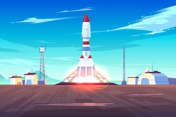 現代の宇宙船ランチ漫画ベクトルコンセプト — ストックベクタ