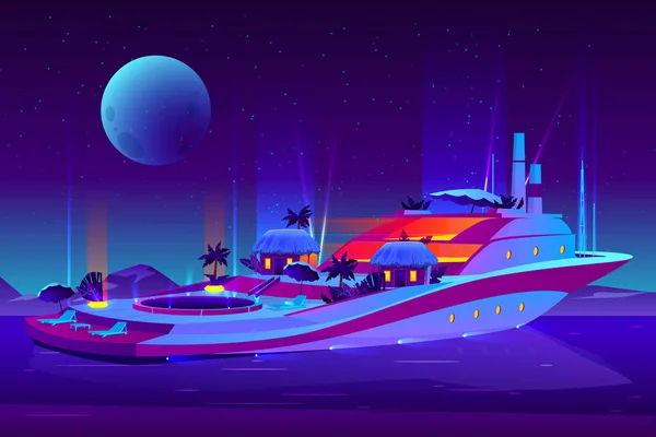 Fête de nuit sur le futur vecteur de bateau de croisière — Image vectorielle