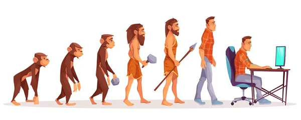 Human evolution from ape to man computer user — Stock Vector