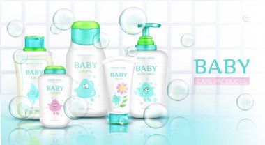 Çocuk tasarım banyo afiş ile bebek bakım ürünleri