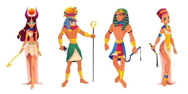 Dieux d'Egypte Hathor, Rê, dirigeants Pharaon, Néfertiti — Image vectorielle