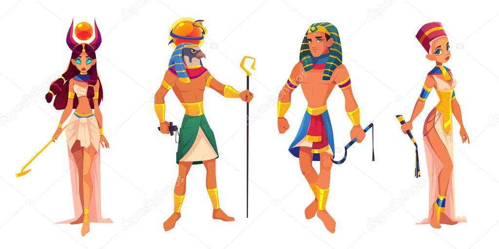 Egypt gods Hathor, Ra, rulers Pharaoh, Nefertiti