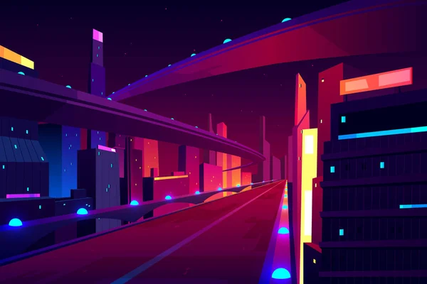 Carretera nocturna de la ciudad, autopista de calle vacía — Vector de stock