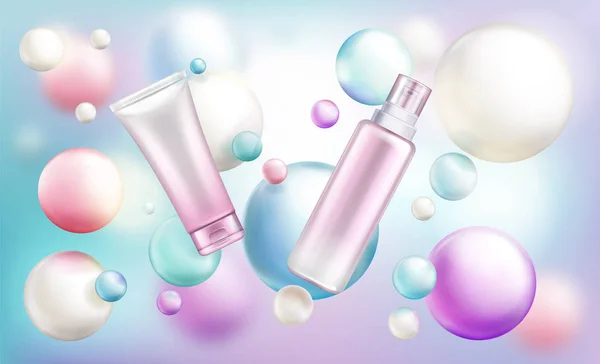 Garrafas de cosméticos simulam, tubos de cosméticos de beleza — Vetor de Stock
