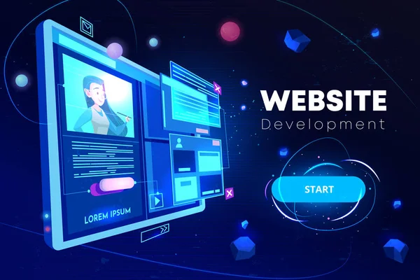 ウェブサイト開発バナー、プログラミング技術 — ストックベクタ