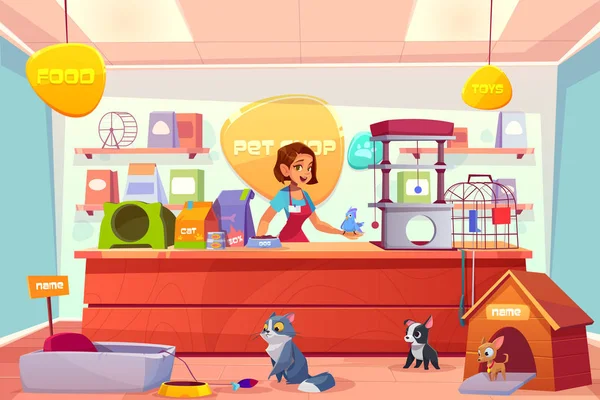 Buying animals in pet store cartoon vector concept — Stock Vector