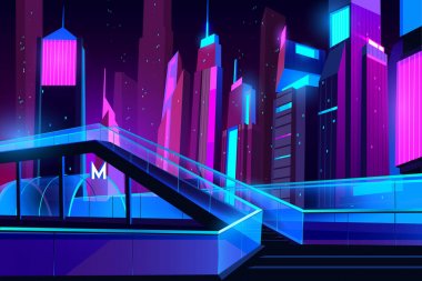 Metro girişi ve cam havai yol gece şehir