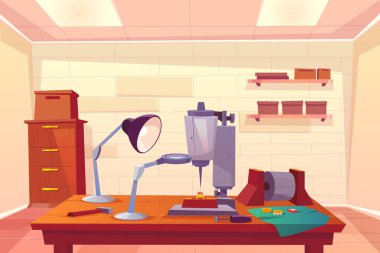 Jeweler workplace with work tools cartoon vector clipart