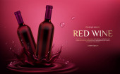 Sklenky z červeného vína, baňky s alkoholem