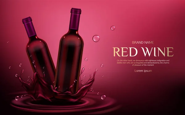 Макет бутылок красного вина, флаконы с алкогольным напитком — стоковый вектор