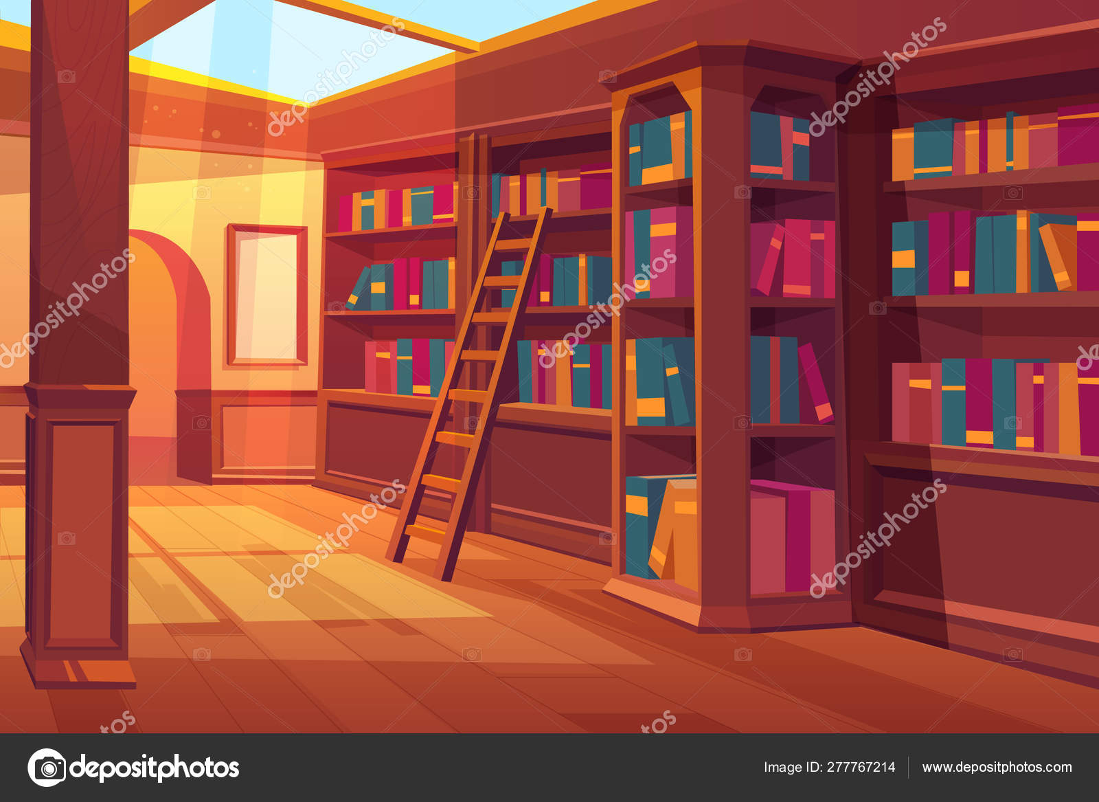 moderno biblioteca interior con estante para libros, estante para