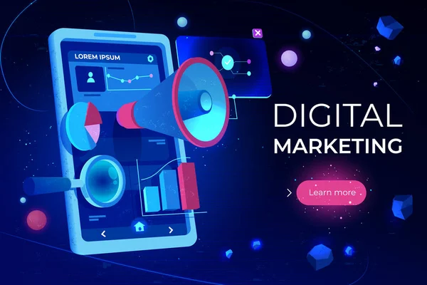 Pagina iniziale di marketing digitale, schermo dello smartphone — Vettoriale Stock