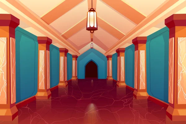 Palácová síň, hradní sloup prázdný interiér chodby — Stockový vektor