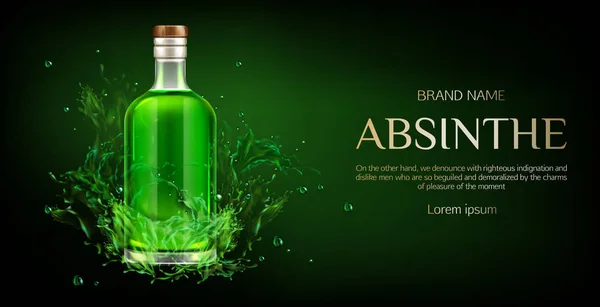 Absinthe butelka makiety banner, puste szklane kolby — Wektor stockowy