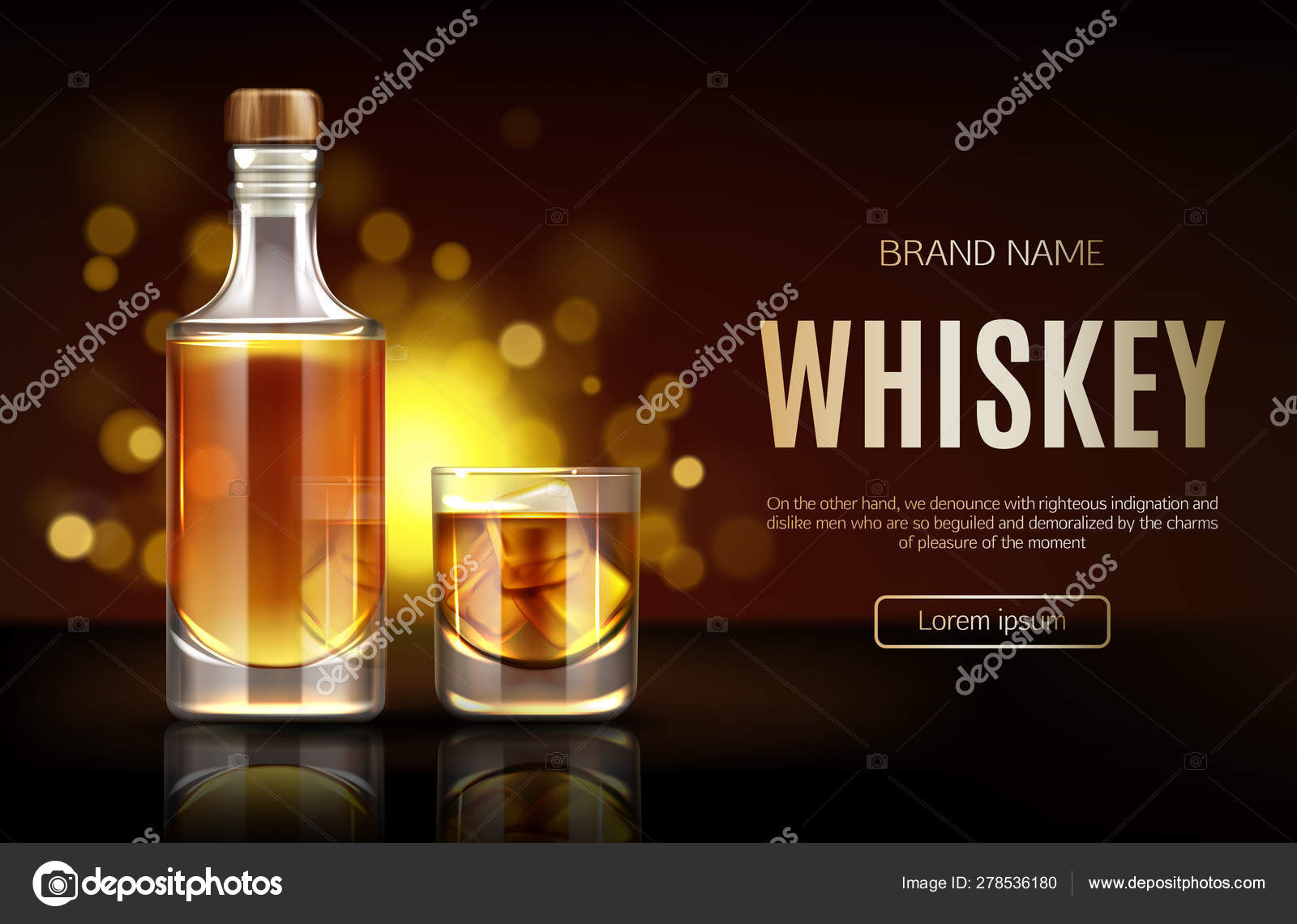 Download Whiskey Bottle And Glass Mockup Promo Ad Banner Stock Vector Royalty Free Vector Image By C Vectorpouch 278536180