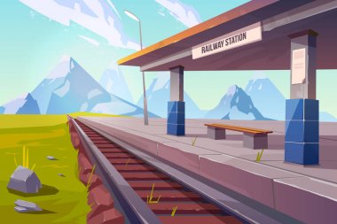 Tren istasyonu dağlar boş demiryolu platformu