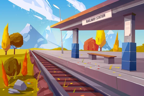 Estación de tren en las montañas otoño paisaje — Vector de stock