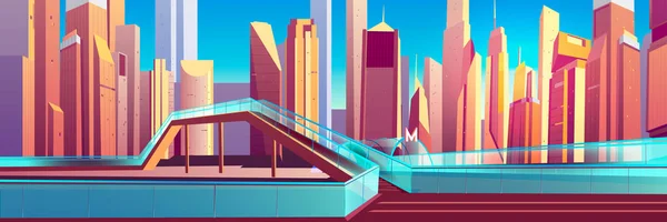 Voetgangers viaduct in moderne stad cartoon vector — Stockvector