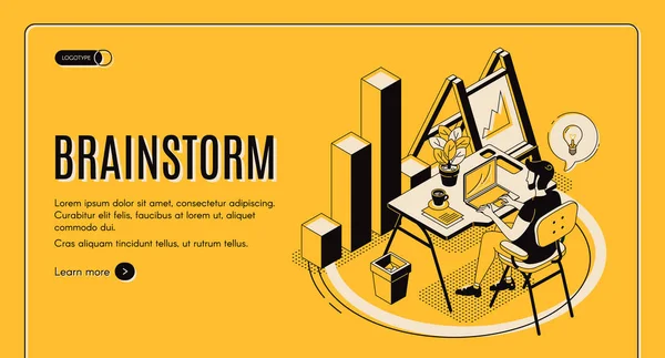 Página de destino isométrica de Brainstorm, servicio en línea — Archivo Imágenes Vectoriales