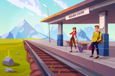Demiryolu platformunda tren bekleyen insanlar, demiryolu