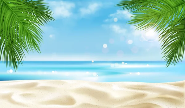 Sea beach with palm tree leaves background, summer — Stock Vector