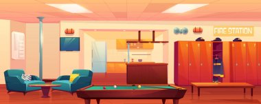 Fire station recreation room, empty interior. clipart