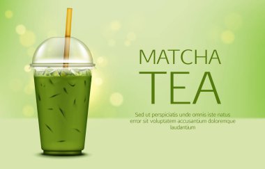 Paket fincan içinde buz küpleri ile Matcha yeşil çay