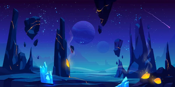 Space bakgrund, natt Alien Fantasy landskap — Stock vektor