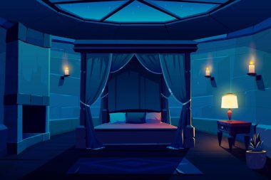 Gece otel yatak odası karikatür vektör iç