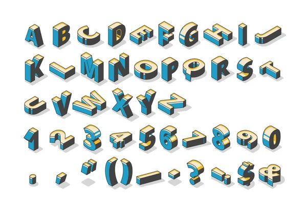 Isometric alphabet, numbers and punctuation marks — Stock Vector
