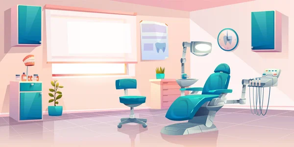 Odontólogo moderno oficina de dibujos animados vector interior — Vector de stock