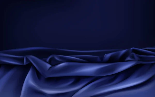 Donkerblauw satijn stof golvende vector achtergrond — Stockvector