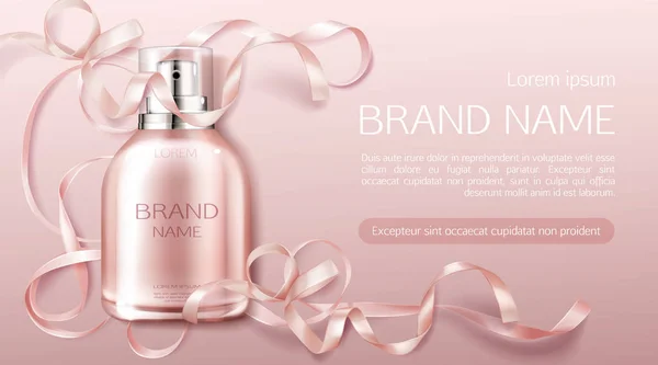 Botella de perfume, fragancia de flores diseño cosmético — Vector de stock
