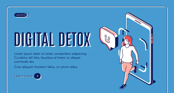 Digitální detoxiková žena krok ven z mobilního telefonu — Stockový vektor