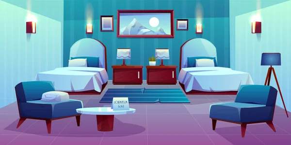 Hotel Doppelzimmer Cartoon Vector Interieur — Stockvektor