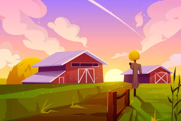 Farm on summer nature rural background with barn — Stock Vector