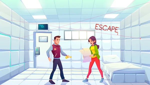 Quest Escape asiel kamer mensen zoeken exit — Stockvector