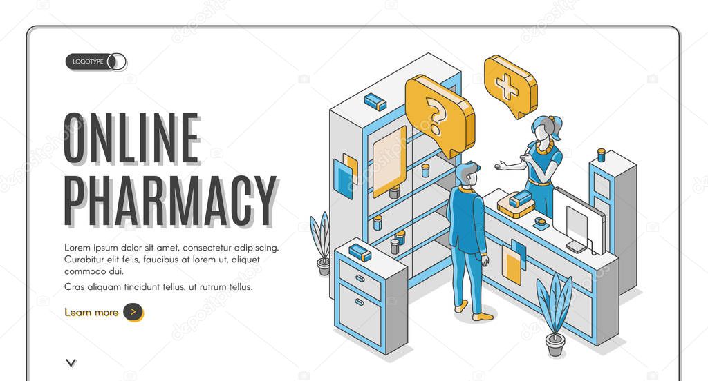 Online pharmacy isometric web banner. Healthcare