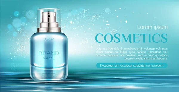 Spray cosmétique bouteille maquette bannière produit de beauté — Image vectorielle