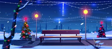Gece parkında Noel, boş kamu bahçe görünümü