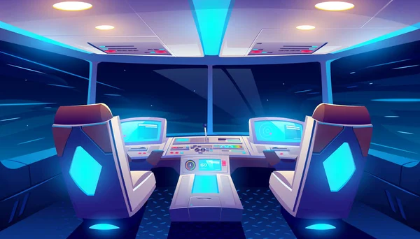 喷气驾驶舱在夜间空飞机机舱内部 — 图库矢量图片