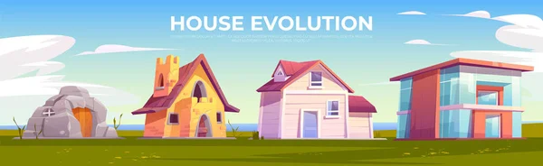 Arquitectura de evolución de la casa. Viviendas línea de tiempo — Archivo Imágenes Vectoriales