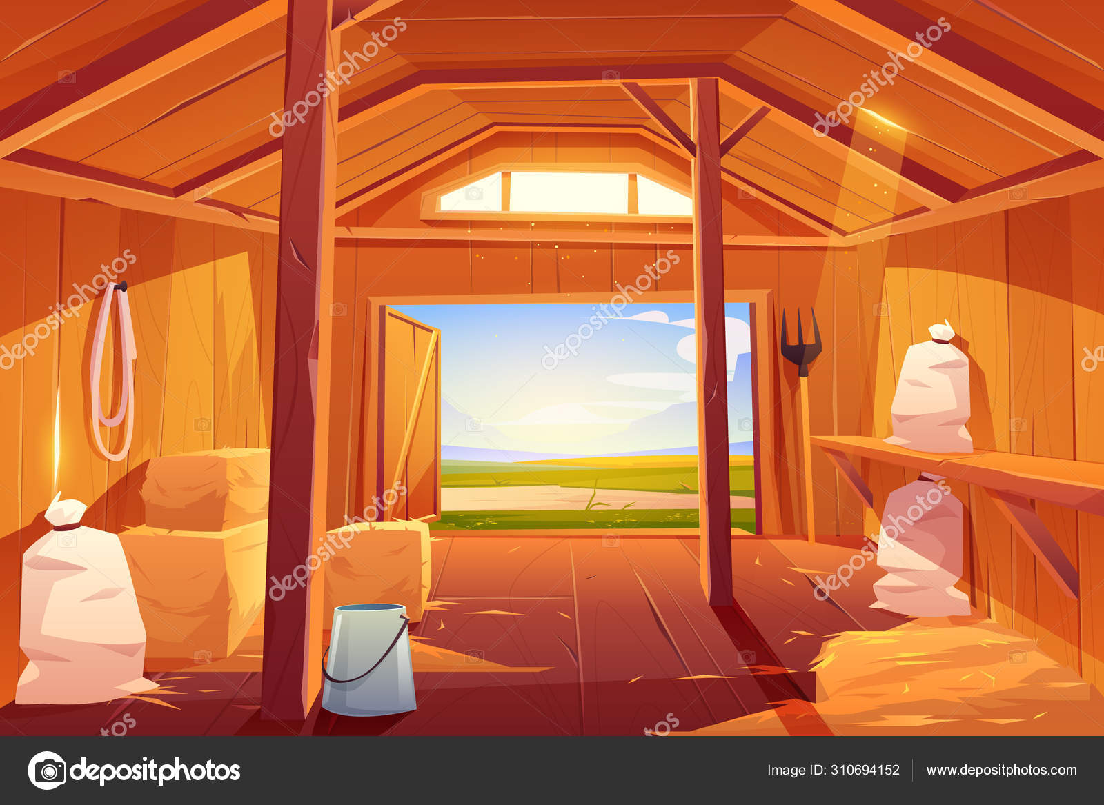 Quinta casa celeiro dentro vista. Interior vazio do rancho Vetor de  ©vectorpouch 310694152, image size:1600x1167