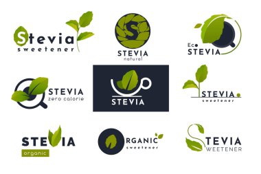Stevia ikonları doğal bitkisel tatlandırıcı seti bırakıyor